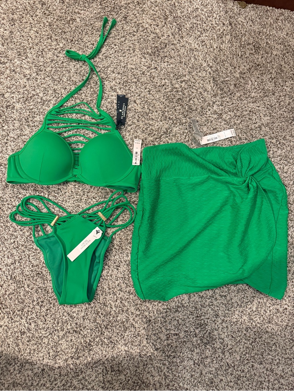 New NWT Victoria Secret Green Strappy Bikini Matching Cover-Up XS